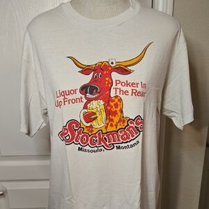 VTG 1980s Stockmans Liquor Up Front Poker In The‎ Rear Shirt